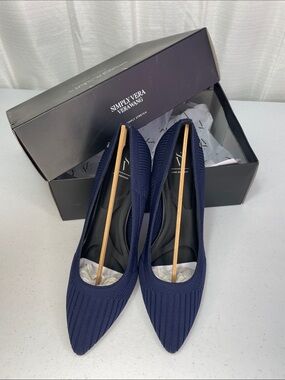Simply Vera Vera Wang Navy Ribbed Pointed-Toe Heels